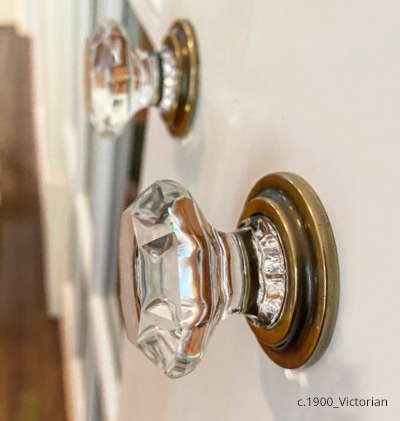 Octagonal crystal wardrobe knobs on the kitchen pantry doors
