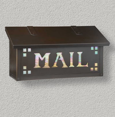 Solid brass Craftsman style mailbox with art glass inserts
