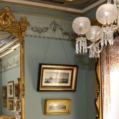 Victorian parlor with picture hanging hardware