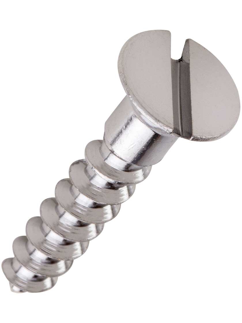 10 x 1 Inch Brass Flat Head Slotted Wood Screws - 25 Pack in Polished  Chrome