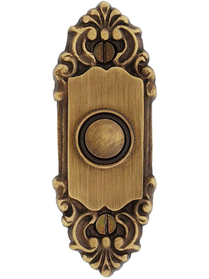 Petite French Baroque Solid-Brass Doorbell Button in Antique Brass ...