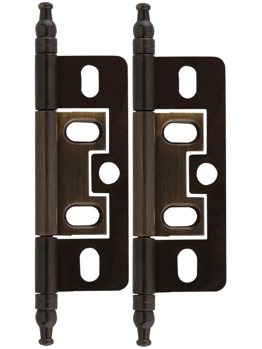 Pair Of Solid Brass Non Mortise Minaret Tip Cabinet Hinges In