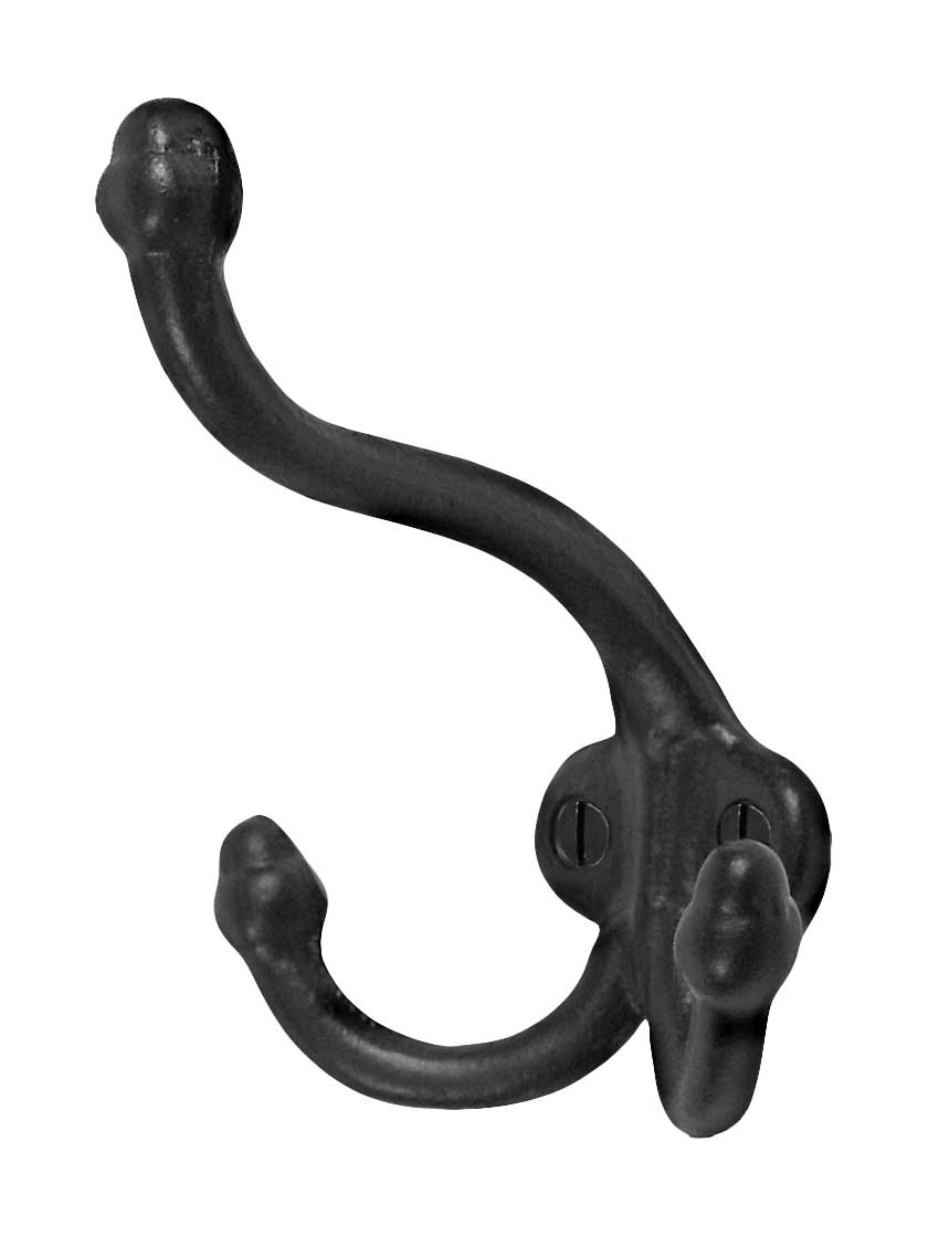 lot of five matching black enameled c. 1900's ornamental cast iron interior  residential coat hooks with detailed acorn finials