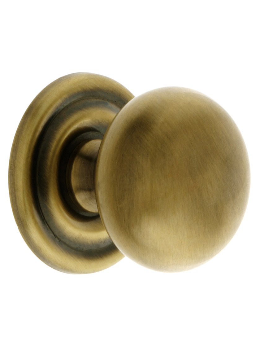 Round Brass Cabinet Knob With Rosette in Antique-By-Hand - 1 1/4