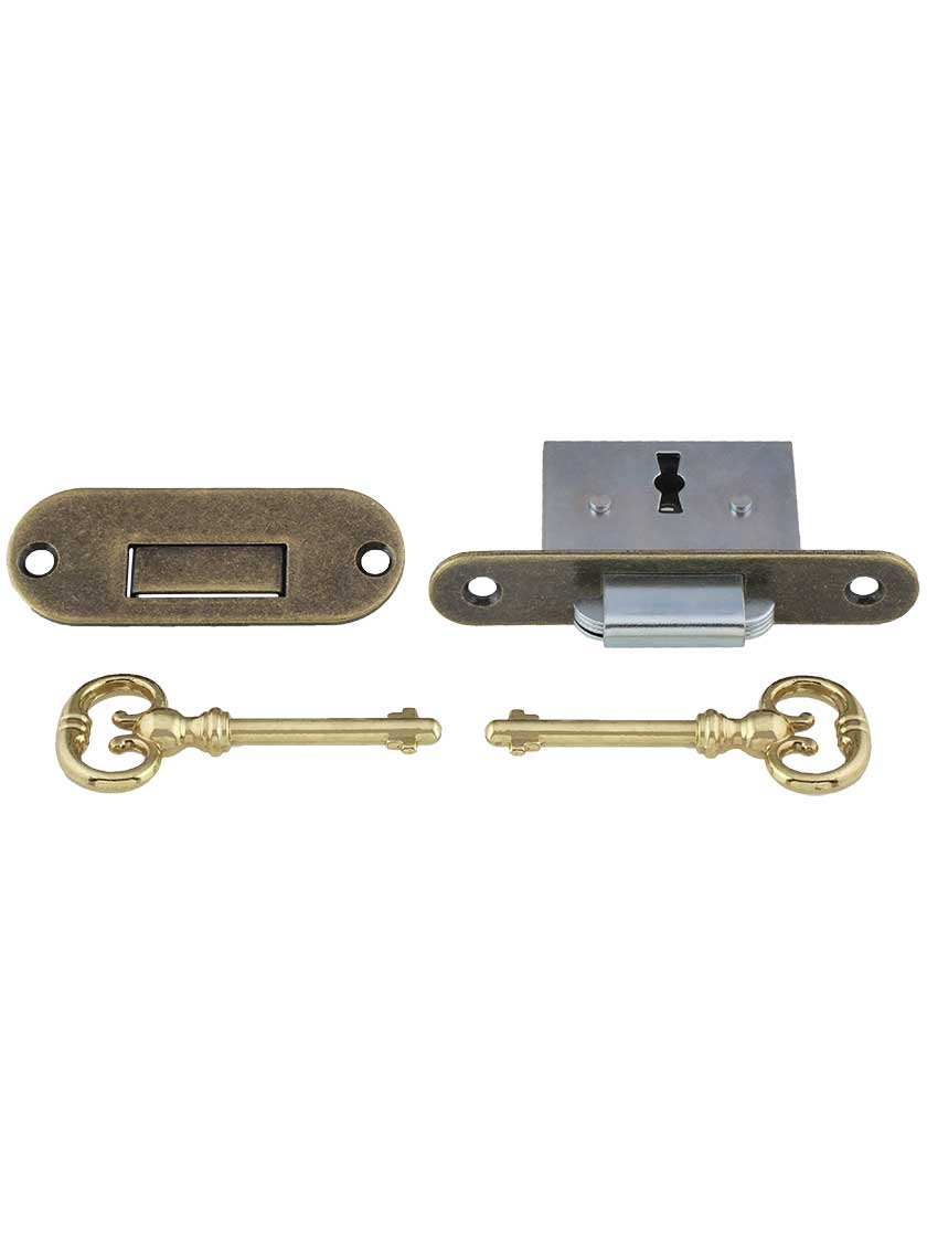 Full Mortise ROLL TOP DESK LOCK SET Square plate brass Lock Catch 2 Keys  antique