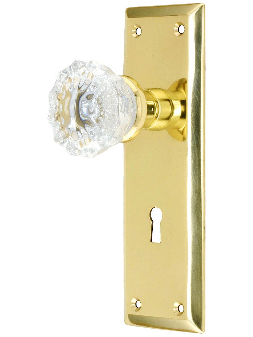 New York Mortise-Lock Set with Waldorf Crystal Knobs in Antique-By