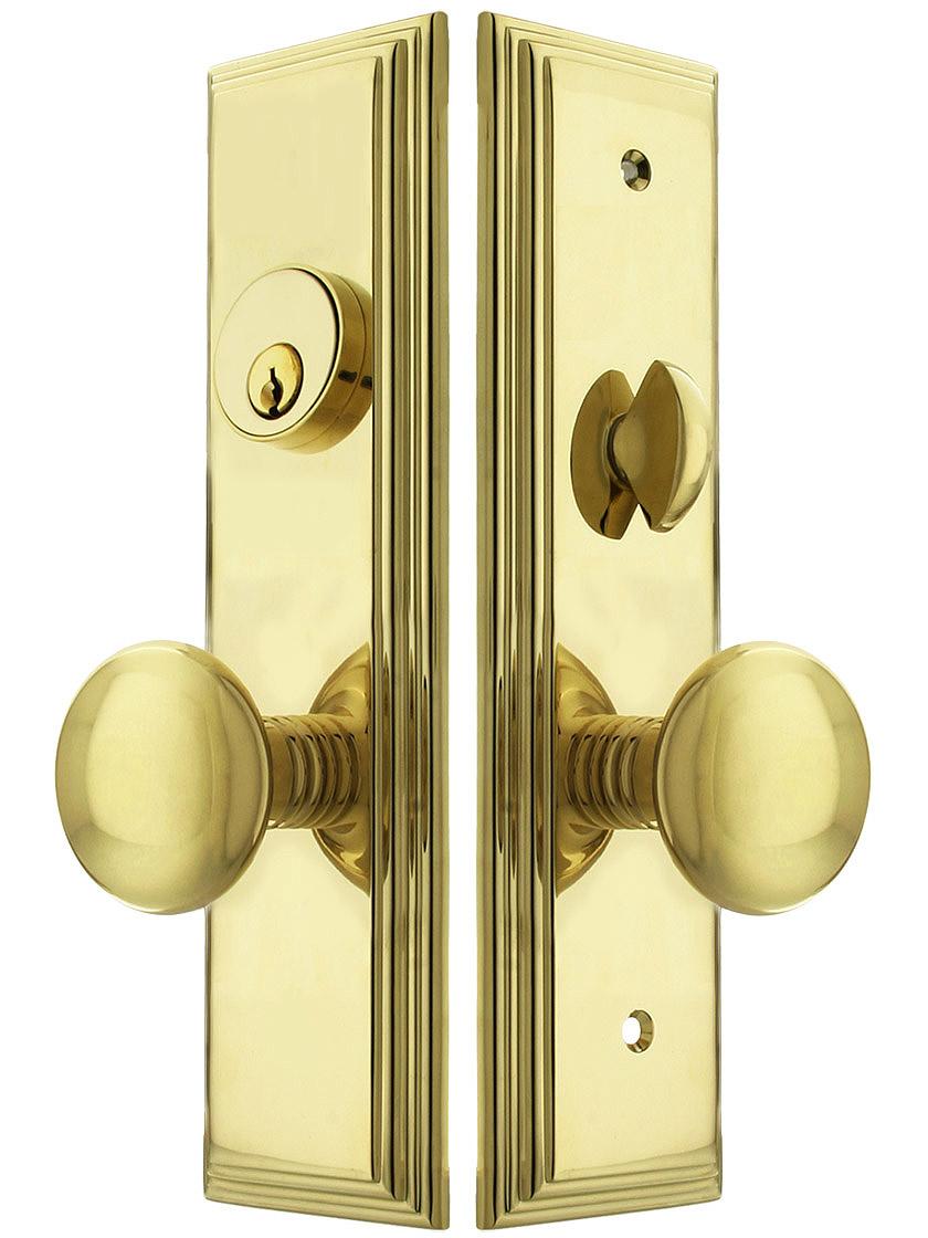 EMTEK Manhattan Mortise Entry Set with Matching Finish Modern Disc Crystal  Knob Choice of Left/Right Handing Available in Finishes F20330675M 