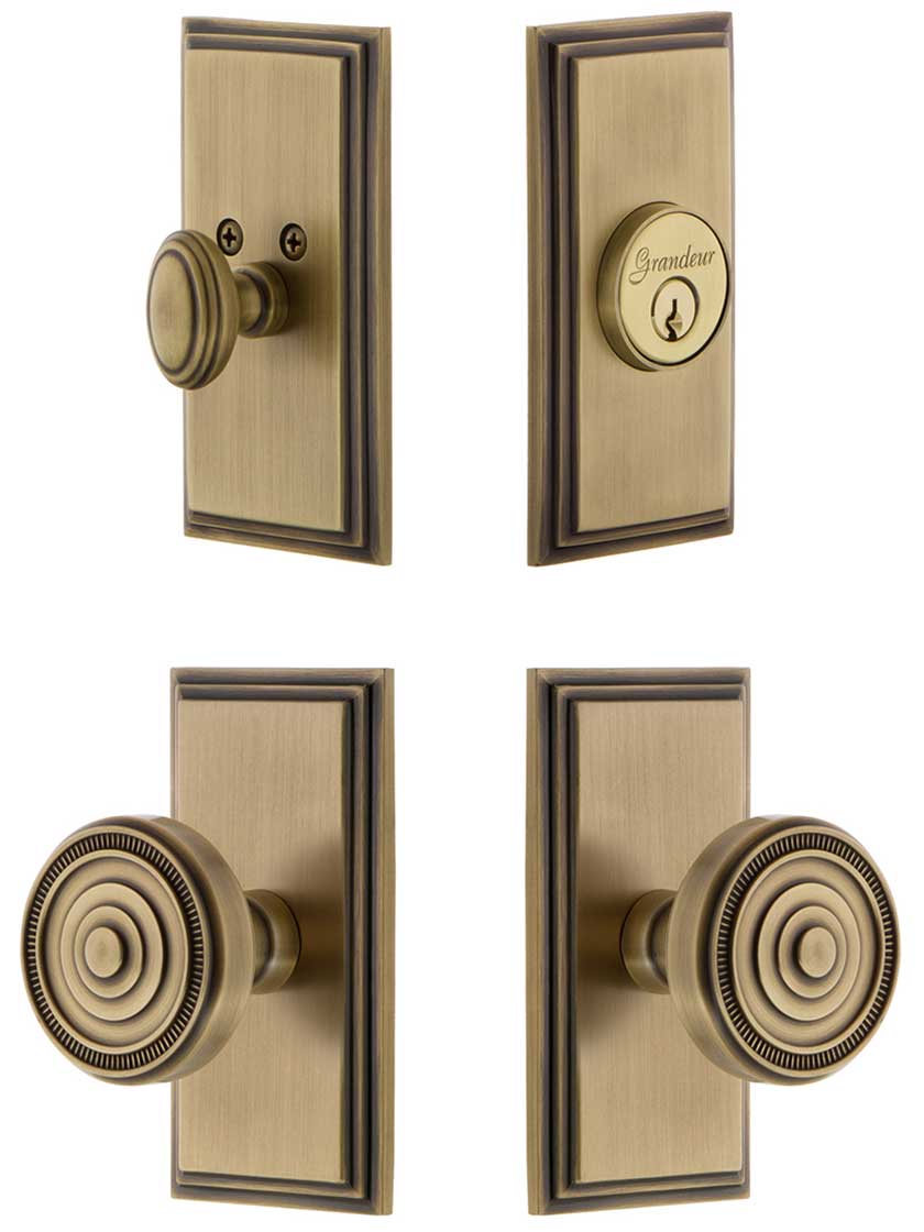 Grandeur Carre Entry Door Set with Soleil Knobs | House of Antique Hardware