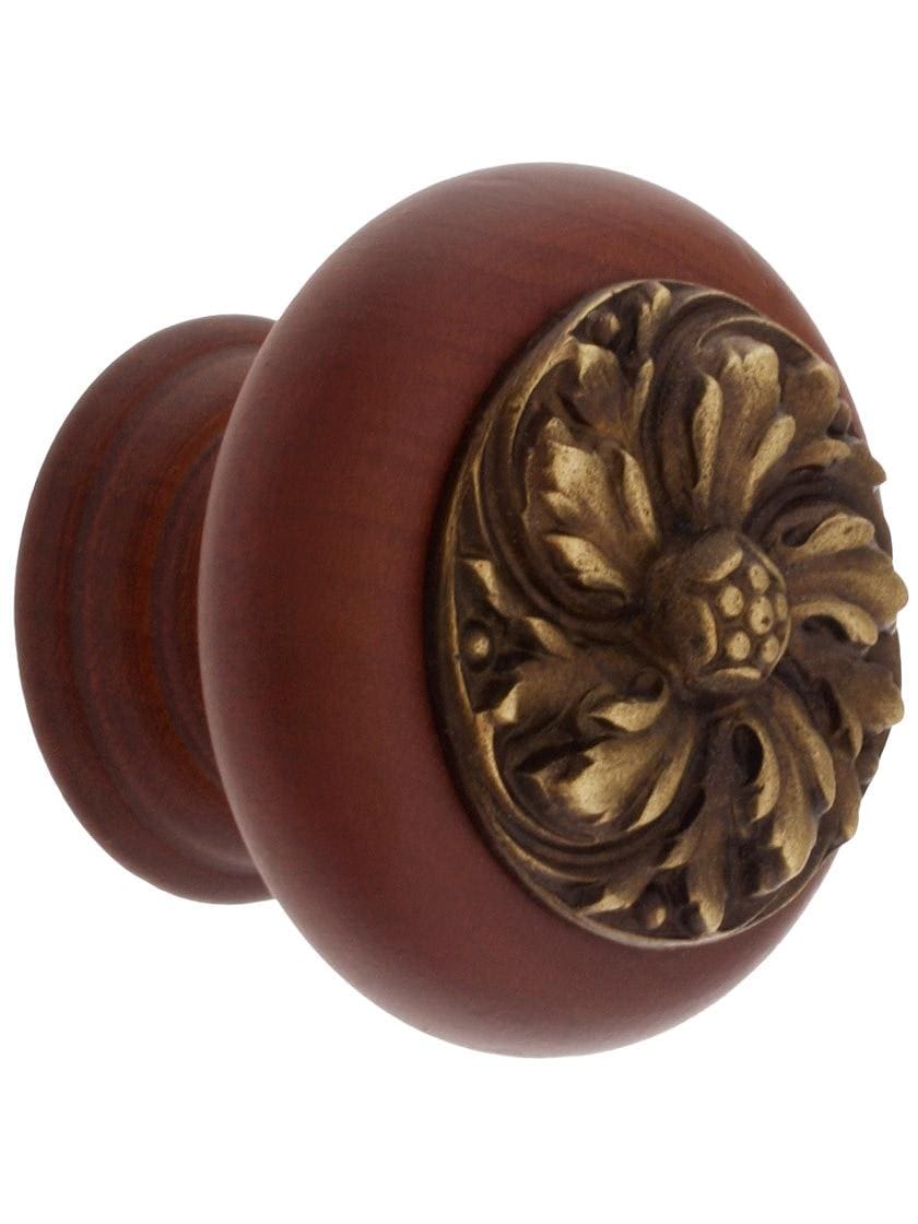 Hardwood Knob with Chrysanthemum Onlay - 1 1/2