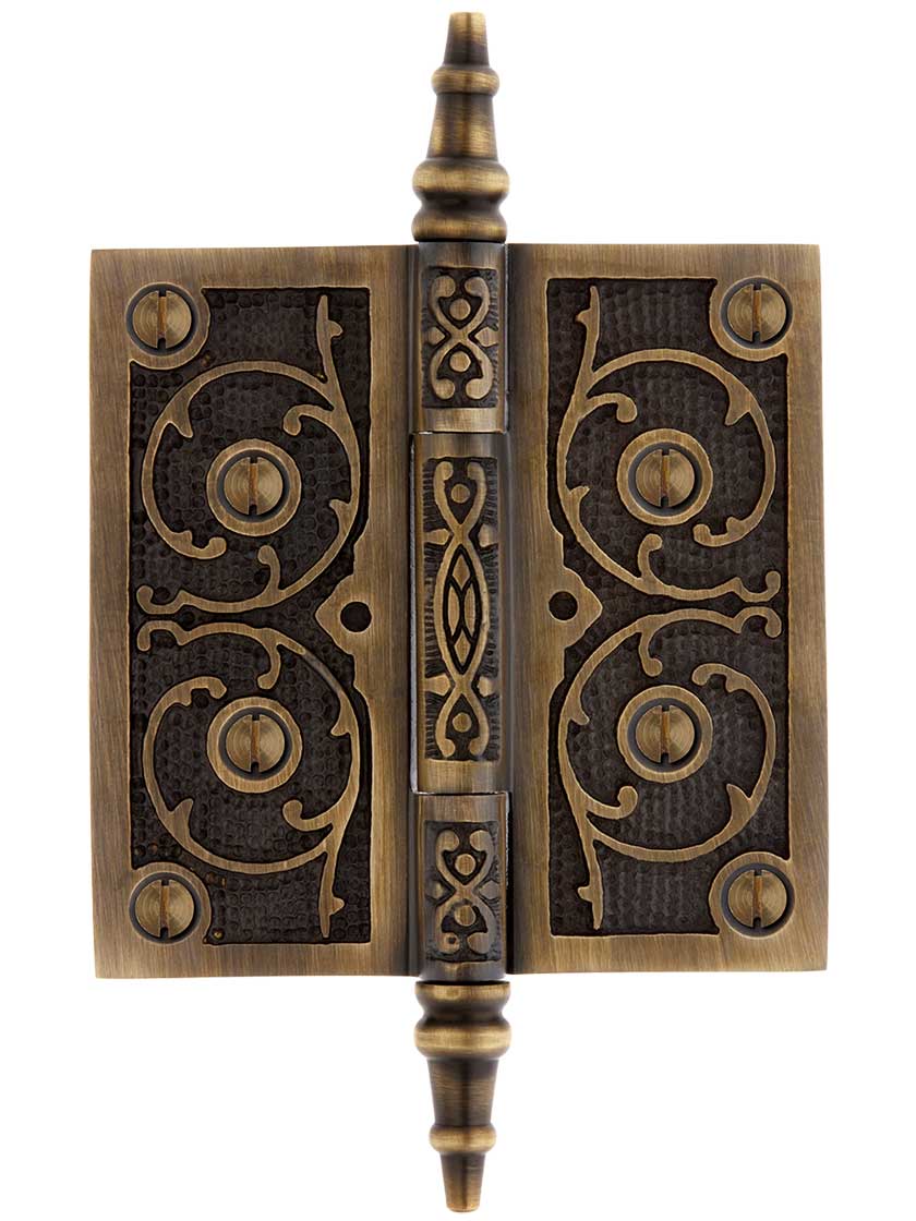 4 Decorative Vine-Pattern Hinge In Antique-By-Hand